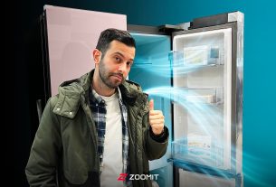 پسر جوان با کاپشن در جلوی یخچال RF71 سامسونگ