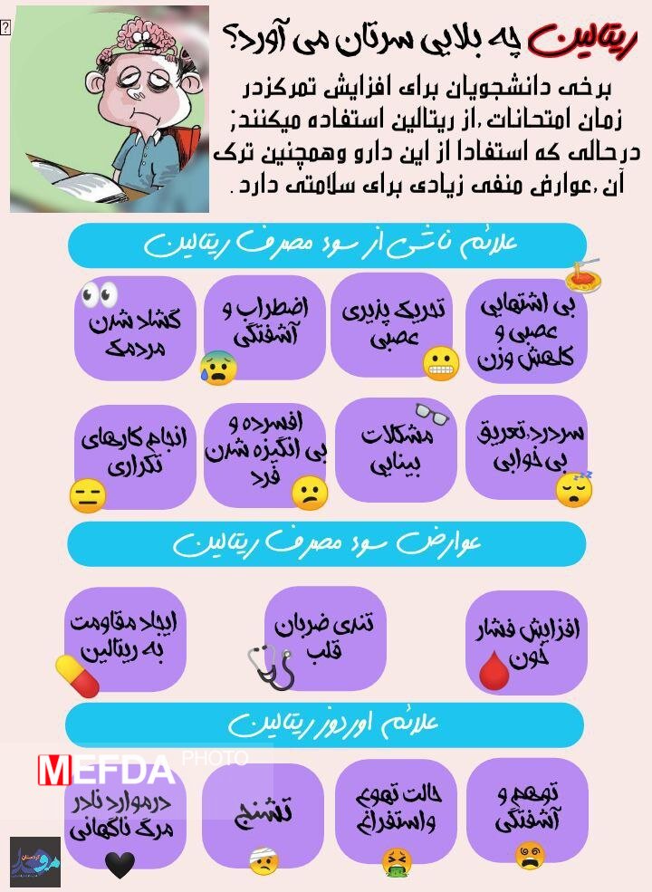 بلاهایی که بعد از مصرف ریتالین سرتان می آید/ اینفوگرافیک