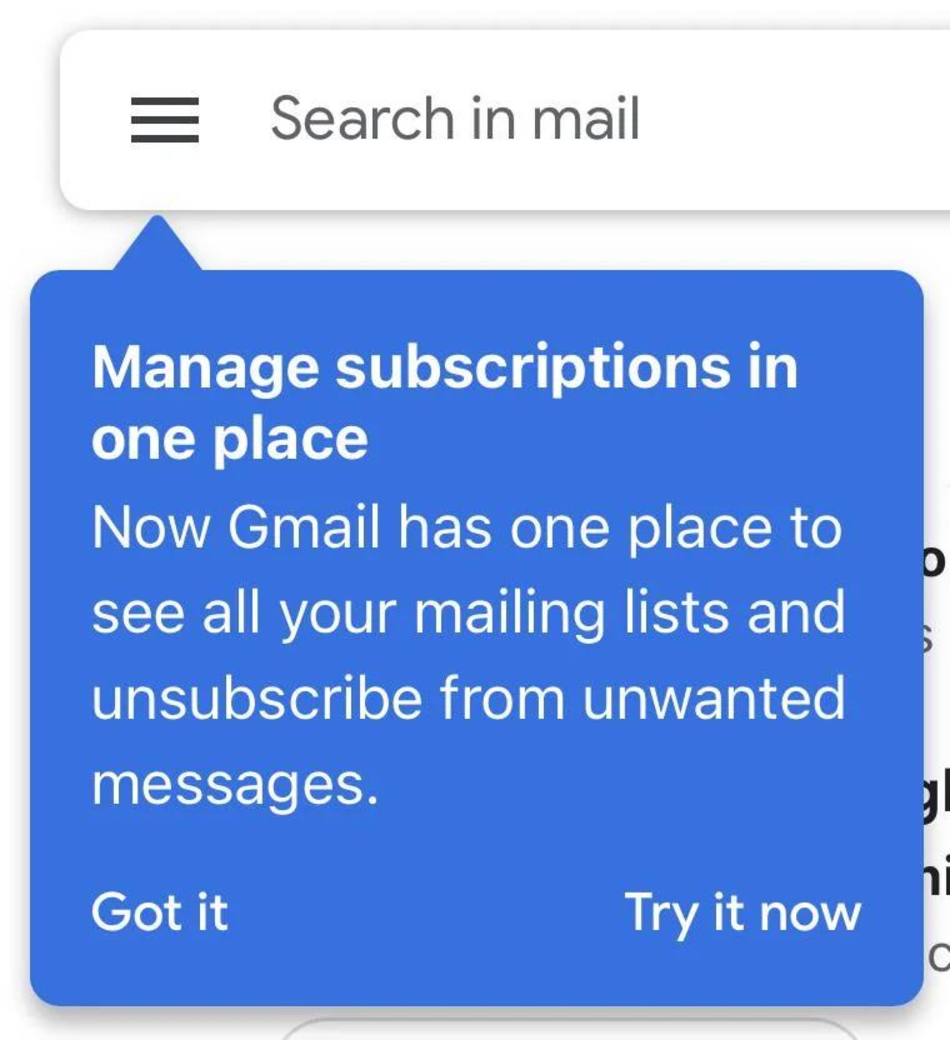 پیام تست قابلیت Manage Subscribtions جیمیل
