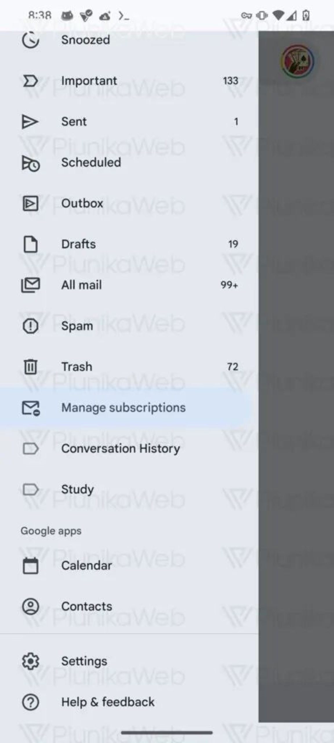 قابلیت Manage Subscribtions روی نسخه موبایلی جیمیل