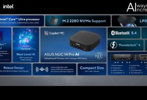ایسوس NUC 14 AI با NPU ۴۸ تاپس و پردازنده 9 معرفی شد