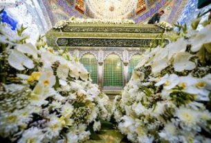 گلآرایی حرم امام علی (ع) در روز مبعث؛ تصاویر زیبا از تزئین صحن نجف اشرف